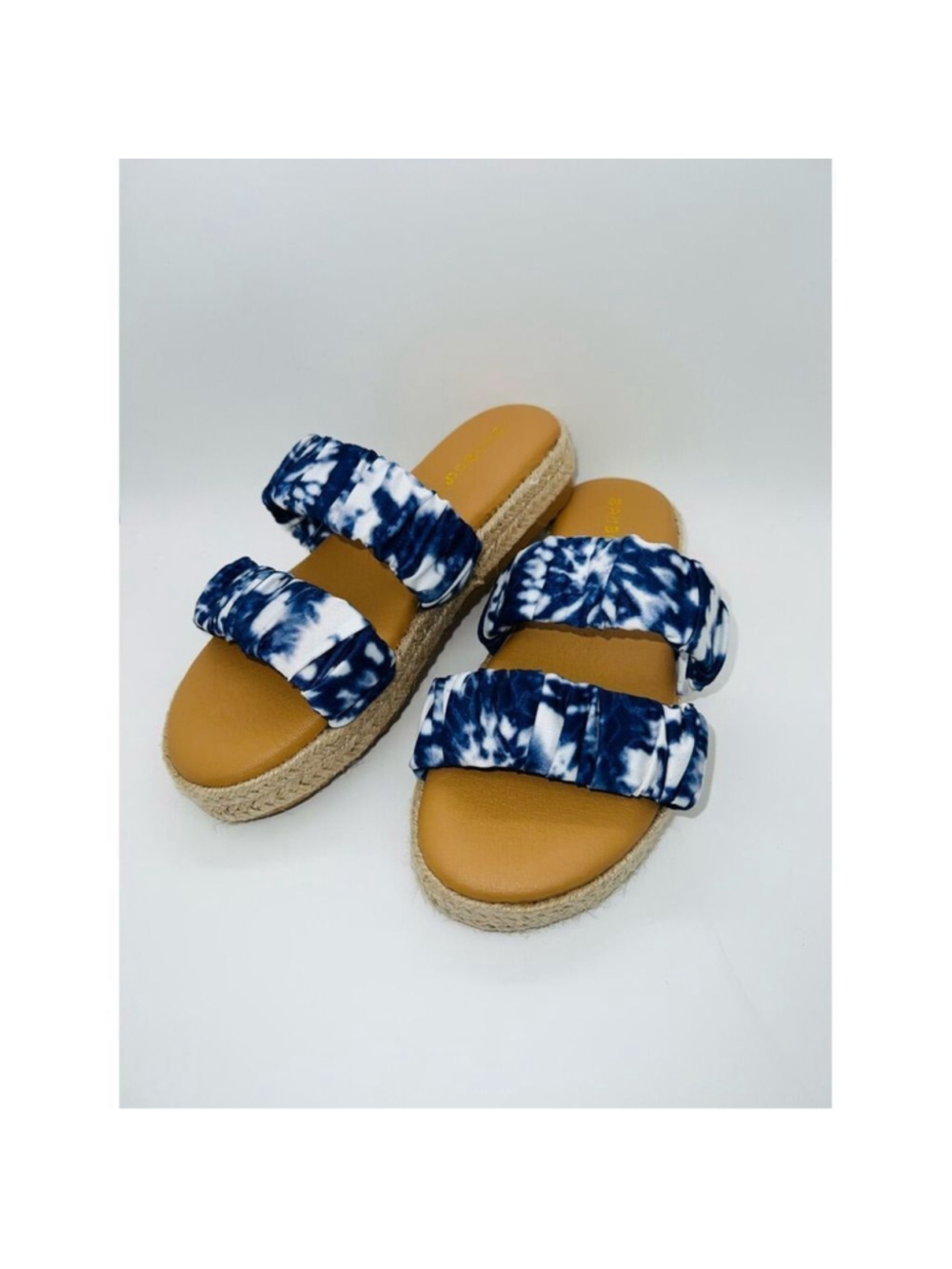 Bamboo Navy Tie-Dye Double-Strap Platform Slide Sandals Size 6